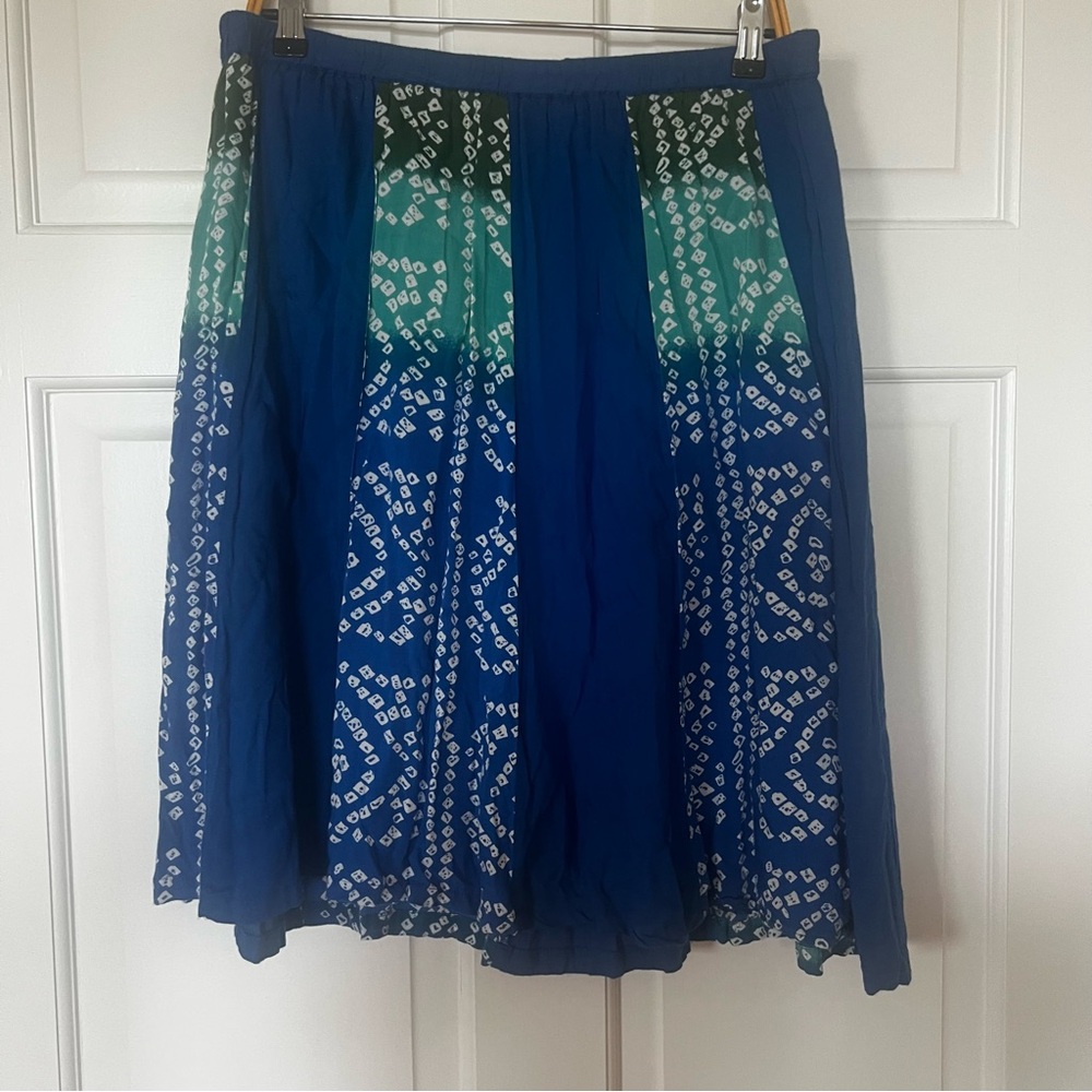 Serengeti Size L Mixed Print Patchwork Pull On Cotton Blue Green Skirt Boho